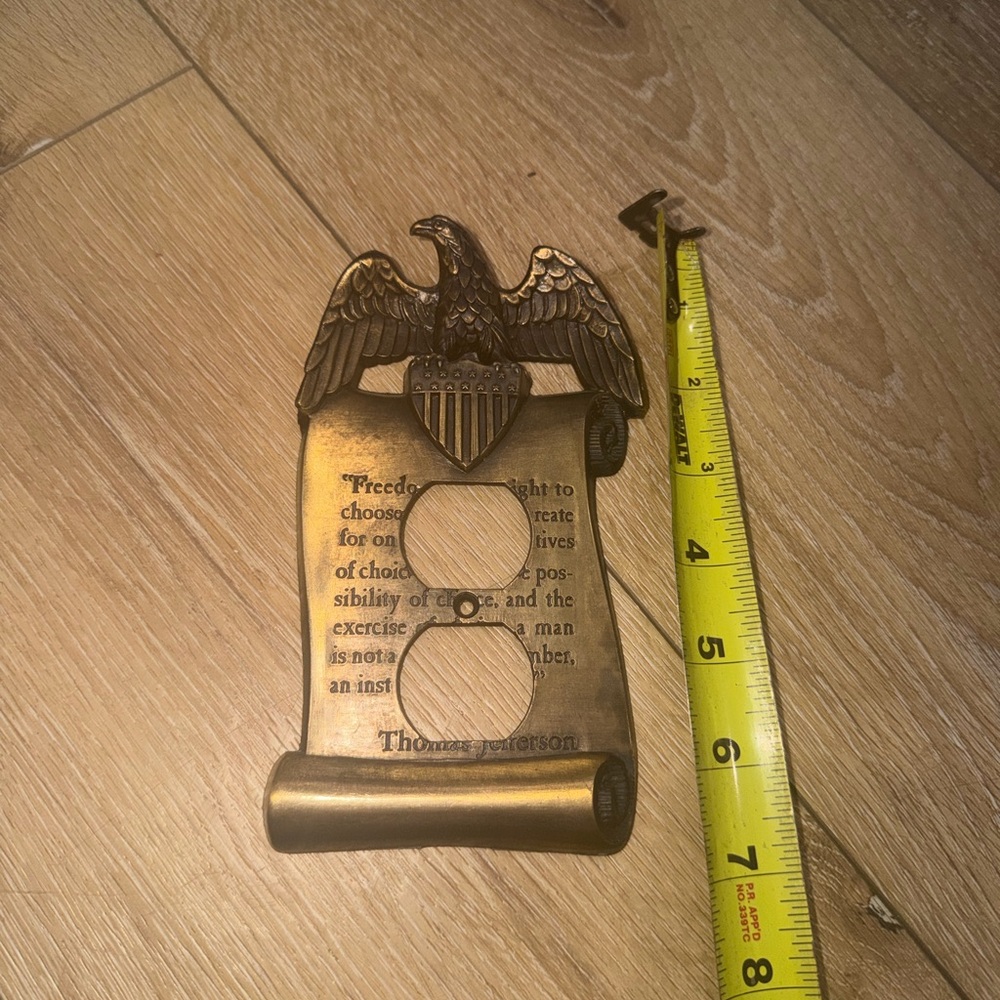 American Eagle Freedom Thomas Jefferson Brass Light‎ Switch Cover Vintage 1967